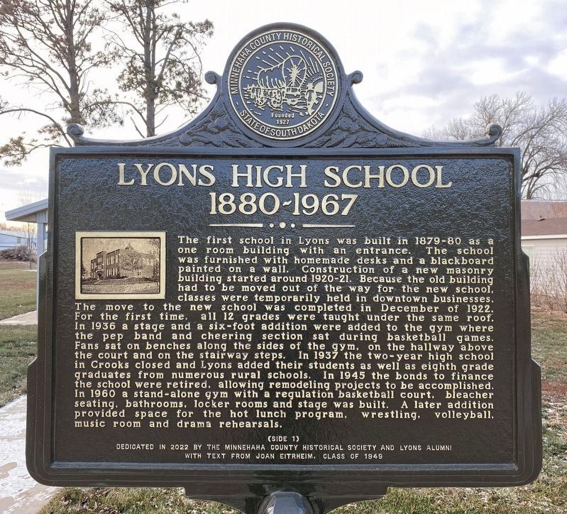 Lyons High School Marker, Side One image. Click for full size.