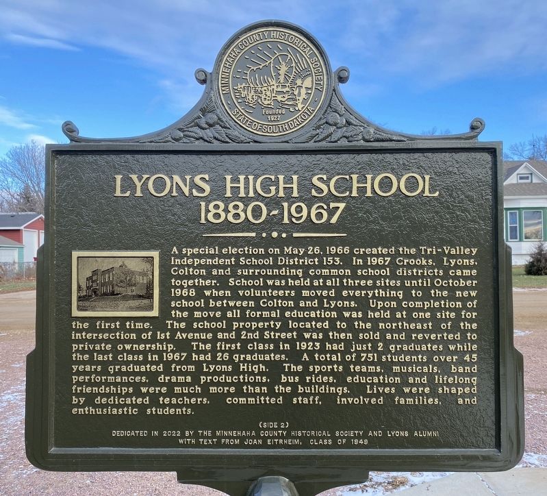 Lyons High School Marker, Side Two image. Click for full size.