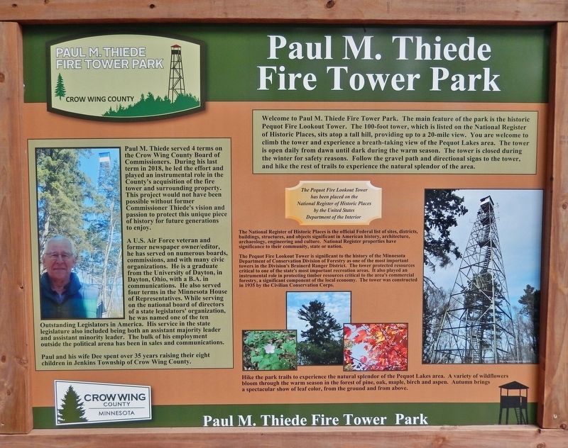 Paul M. Thiede Fire Tower Park Marker image. Click for full size.