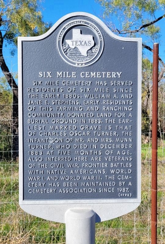 Six Mile Cemetery Marker. Click for full size. Six Mile Cemetery Marker image. Click for full size.