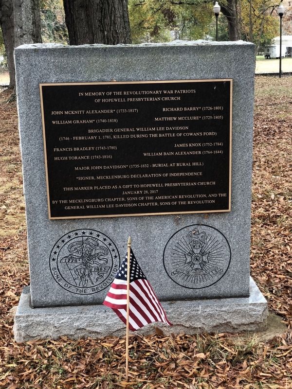 In Memory of the Revolutionary War Patriots of Hopewell Presbyterian Church Marker image. Click for full size.