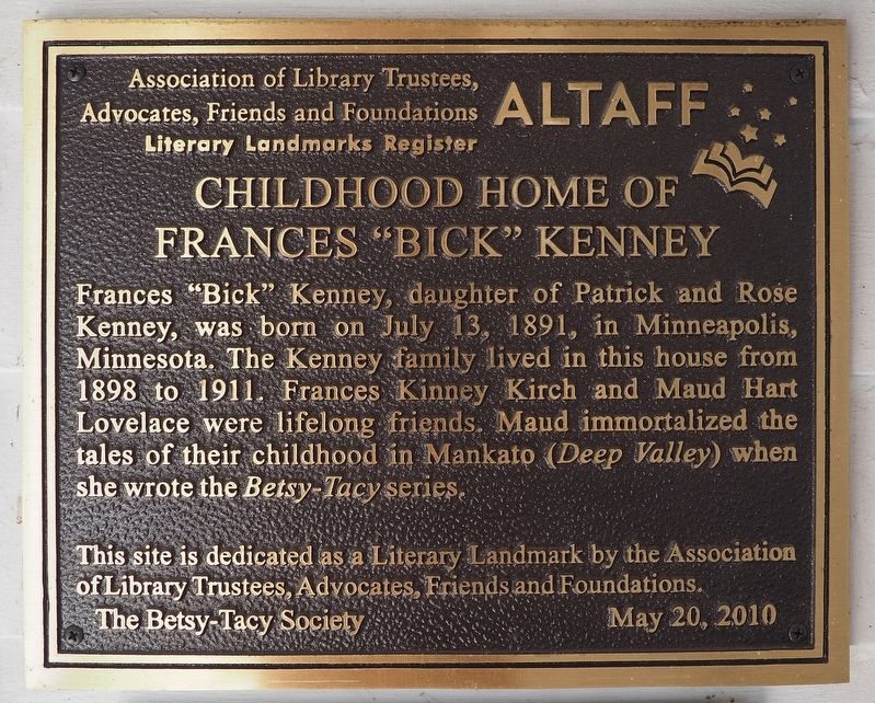 Childhood Home of Frances "Bick" Kenney Marker image. Click for full size.