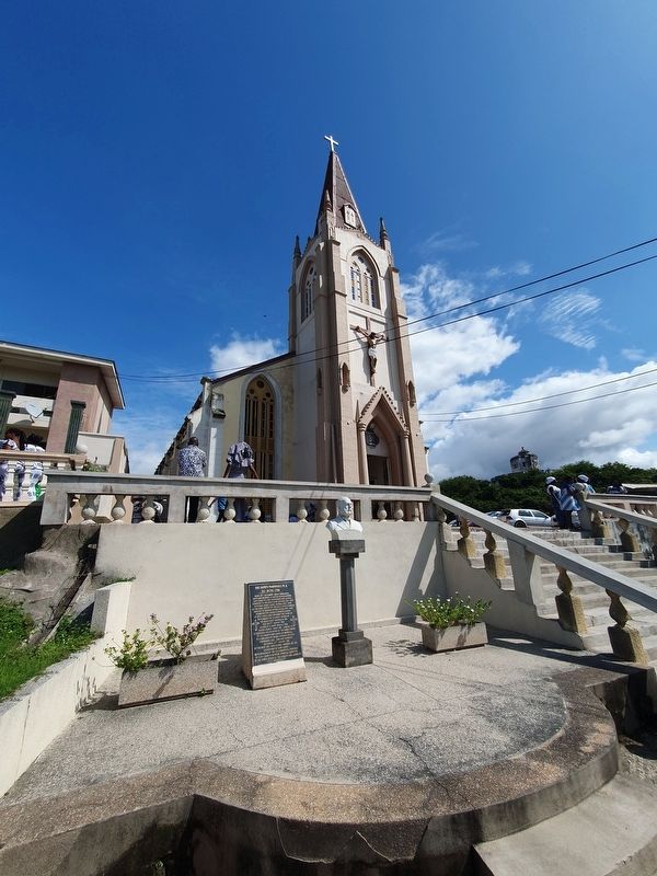 Sir James Marshall Marker and the St. Francis de Sales Cathedral of Cape Coast. Click for full size. Sir James Marshall Marker and the St. Francis de Sales Cathedral of Cape Coast image. Click for full size.