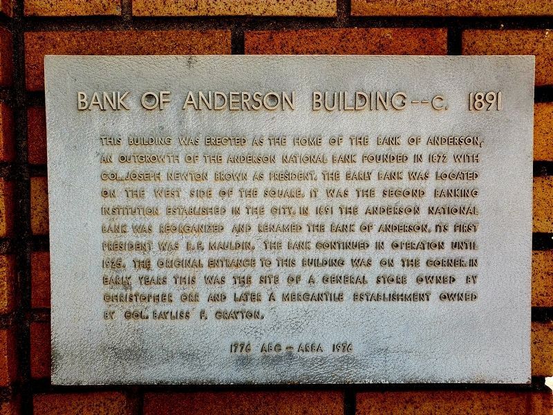 Bank of Anderson Building - ca. 1891 Marker image. Click for full size.