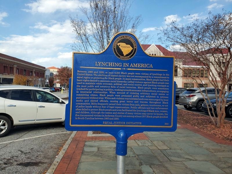 Wide shot Lynching in America/ Lynching in Anderson County Marker image. Click for full size.