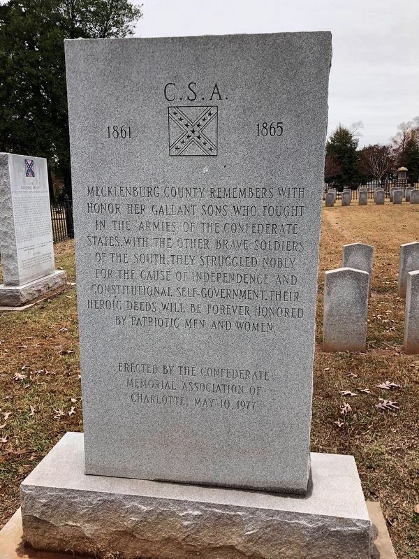 Mecklenburg County Confederate Soldiers Monument (front). Click for full size. Mecklenburg County Confederate Soldiers Monument (front) image. Click for full size.
