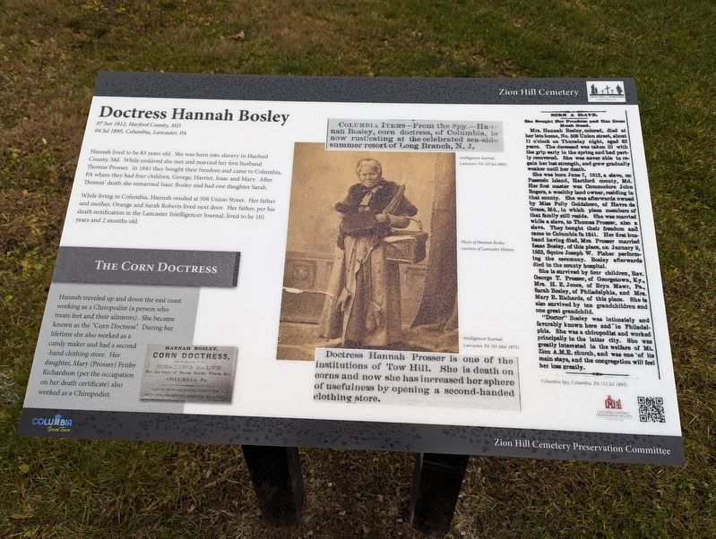 Doctress Hannah Bosley Marker. Click for full size. Doctress Hannah Bosley Marker image. Click for full size.