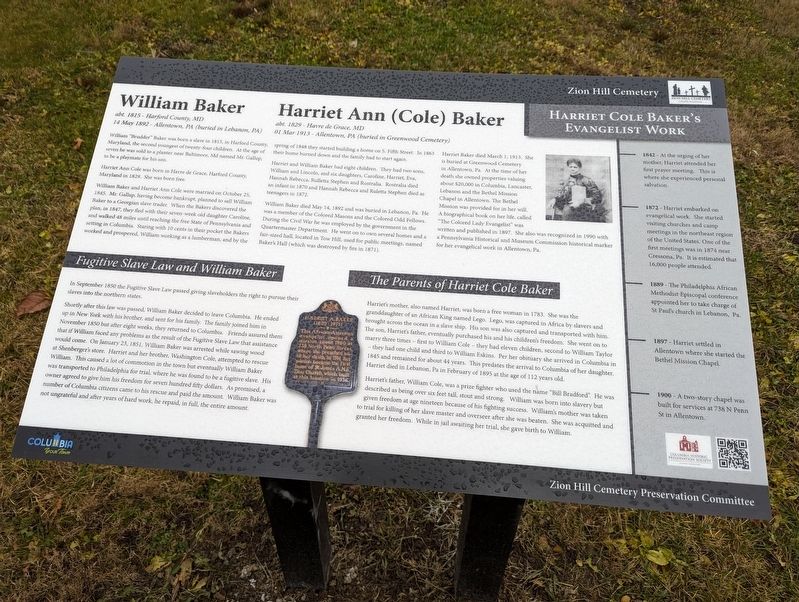 William Baker / Harriet Ann (Cole) Baker Marker. Click for full size. William Baker / Harriet Ann (Cole) Baker Marker image. Click for full size.