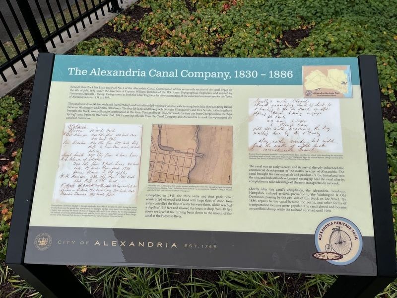 The Alexandria Canal Company, 1830 - 1886 Marker image. Click for full size.