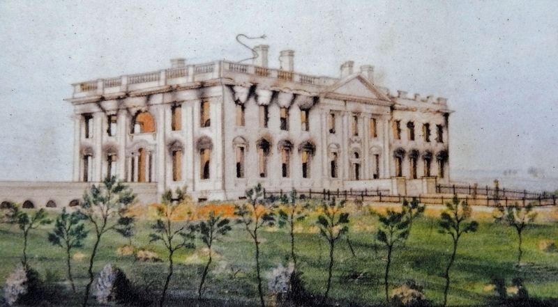 Marker detail: The White House, c.1814 image. Click for full size.