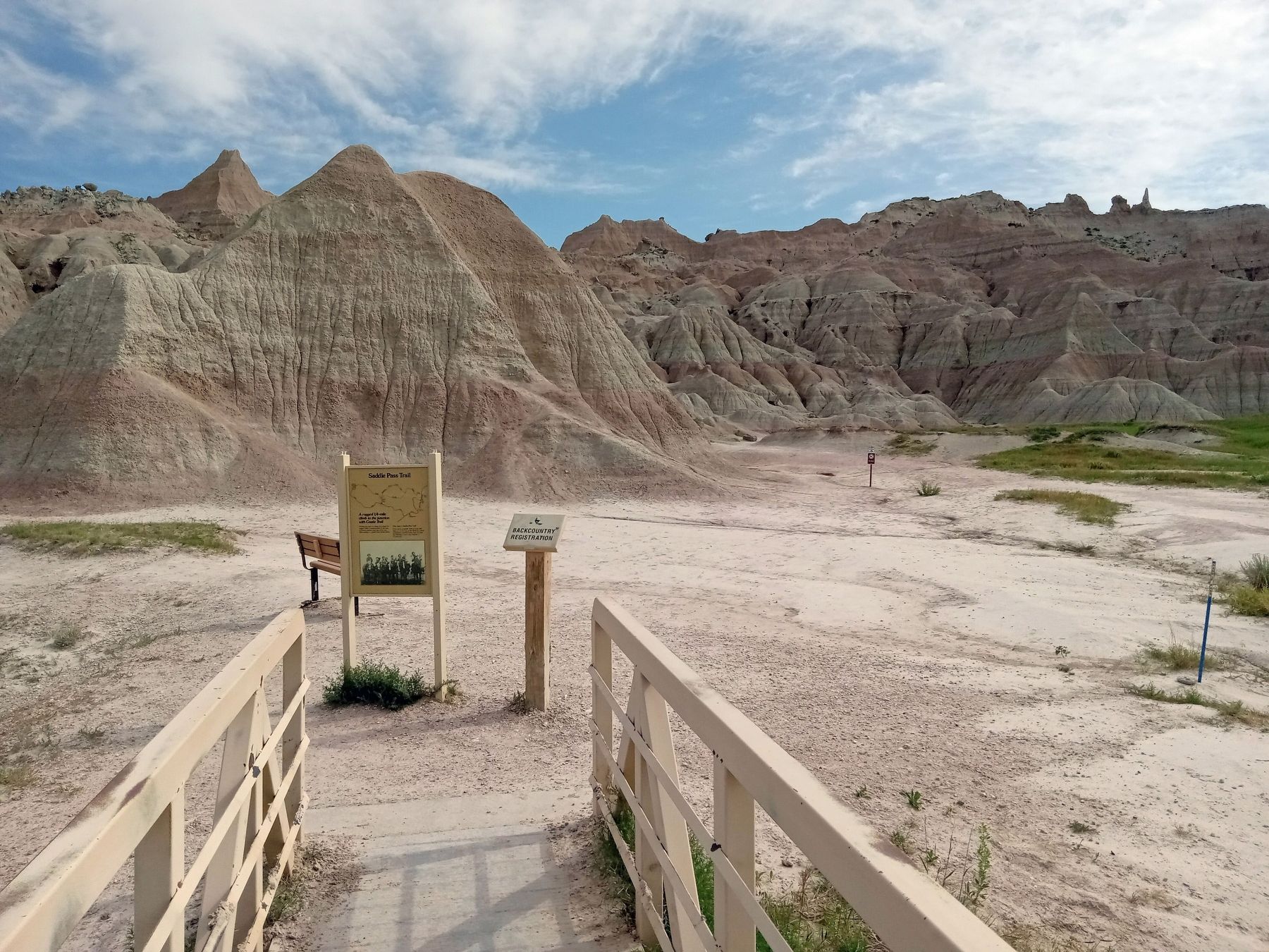 Saddle Pass Trail Marker at the Saddle Pass Trailhead in Badlands National Park image. Click for full size.