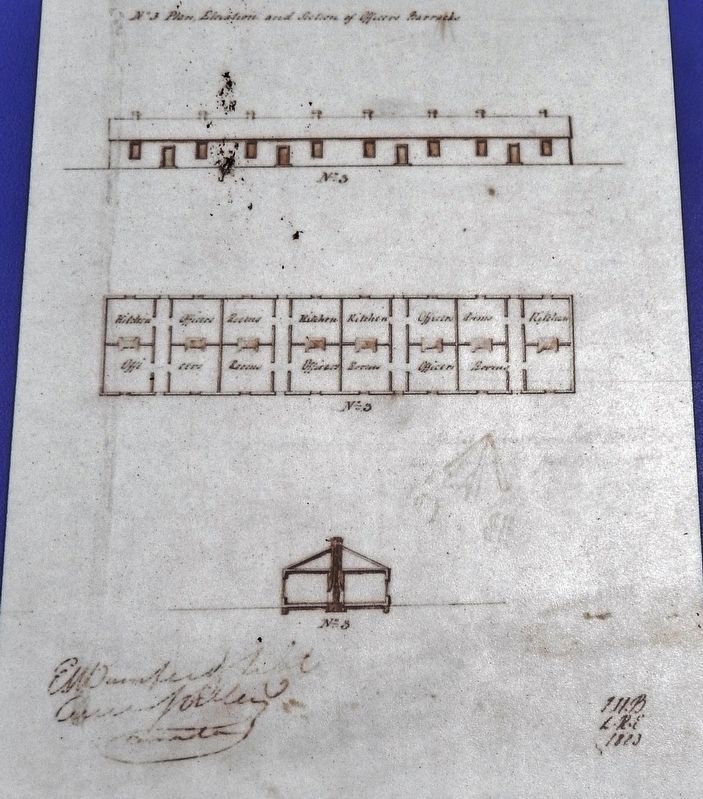 Marker detail: Blue Barracks Plan, 1823 image. Click for full size.
