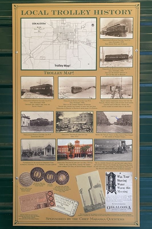 Local Trolley History Marker, inside the Trolley Car image. Click for full size.