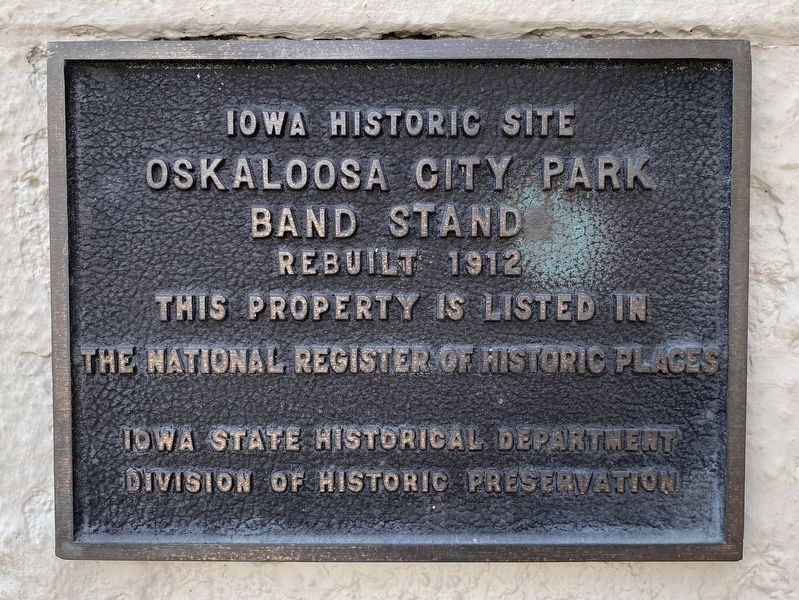 Oskaloosa City Park Band Stand Marker. Click for full size. Oskaloosa City Park Band Stand Marker image. Click for full size.