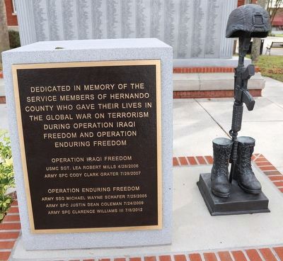 Hernando County Global War on Terrorism Memorial Marker. Click for full size. Hernando County Global War on Terrorism Memorial Marker image. Click for full size.