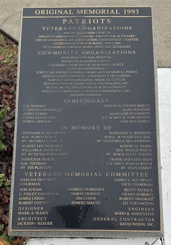 Original Memorial 1993 Dedication Plaque image. Click for full size.