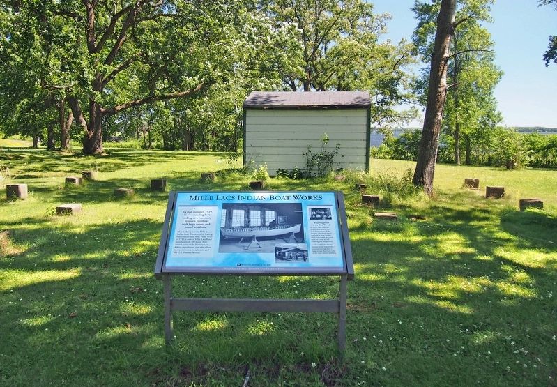 Mille Lacs Indian Boat Works site and marker at the Mille Lacs Indian Museum and Trading Post image. Click for full size.