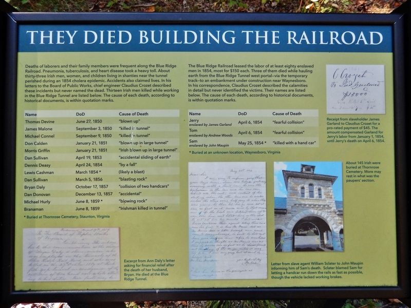 They Died Building the Railroad Marker image. Click for full size.