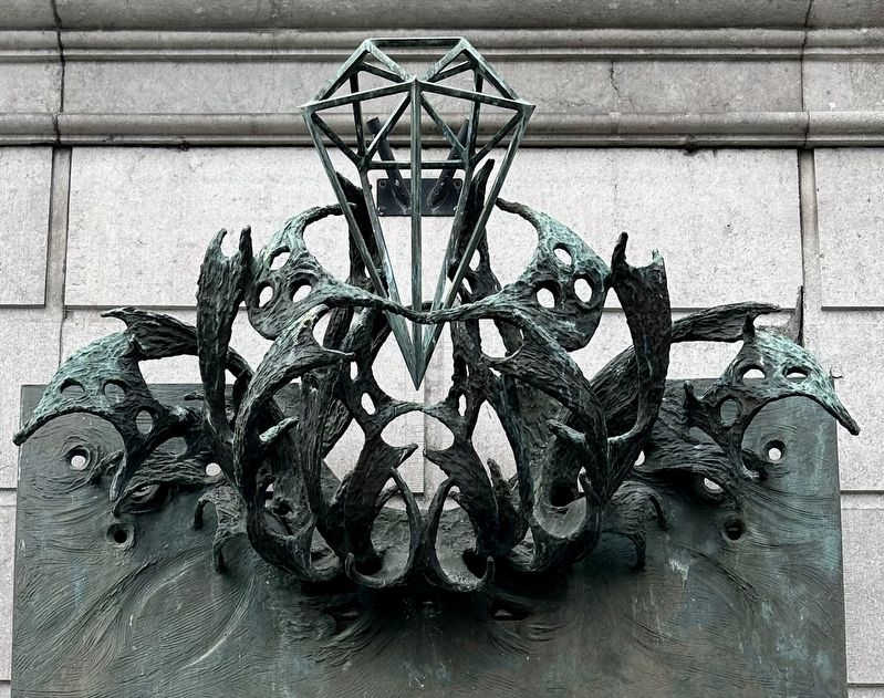 Memorial detail: <i>Then from war and fire rose the clear crystal of peace</i> image. Click for full size.