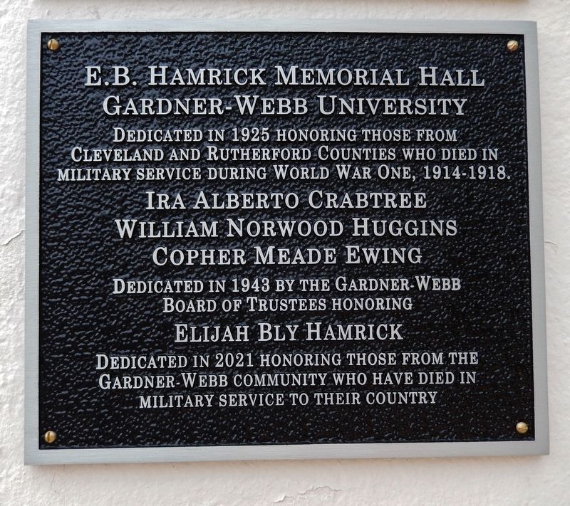 E.B. Hamrick Memorial Hall Marker image. Click for full size.