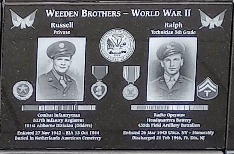 Weeden Brothers - World War II Marker. Click for full size. Weeden Brothers - World War II Marker image. Click for full size.