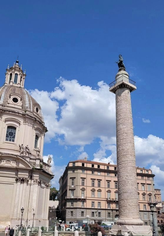 The view of Trajans Column and the Most Holy Name of Mary Church next to the marker image. Click for full size.