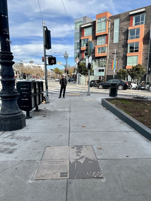 Leonard Matlovich Marker - wide view, looking east on Market. Click for full size. Leonard Matlovich Marker - wide view, looking east on Market image. Click for full size.