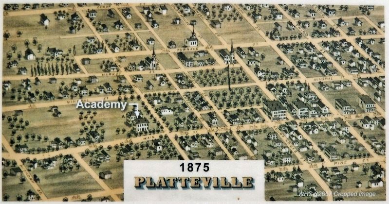 Marker detail: 1875 Birds Eye View of Platteville image. Click for full size.