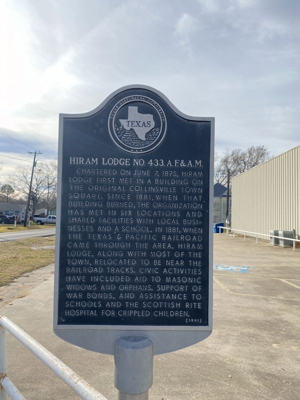 Hiram Lodge No. 433, A. F. & A. M. Marker. Click for full size. Hiram Lodge No. 433, A. F. & A. M. Marker image. Click for full size.