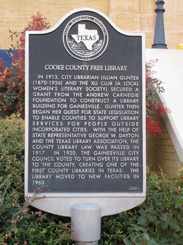 Cooke County Free Library Marker image. Click for full size.