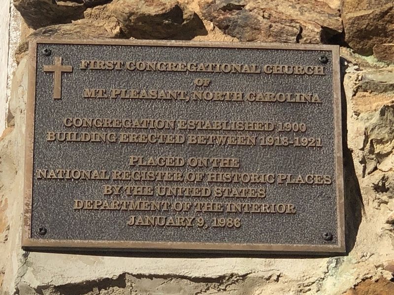 First Congregational Church of Mt. Pleasant, North Carolina Marker image. Click for full size.