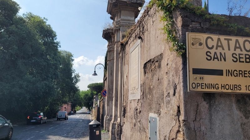The Memorial along the street in front of the Catacombs of Saint Sebastian. Click for full size. The Memorial along the street in front of the Catacombs of Saint Sebastian image. Click for full size.