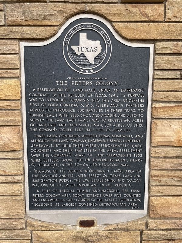 The Peters Colony Marker image. Click for full size.
