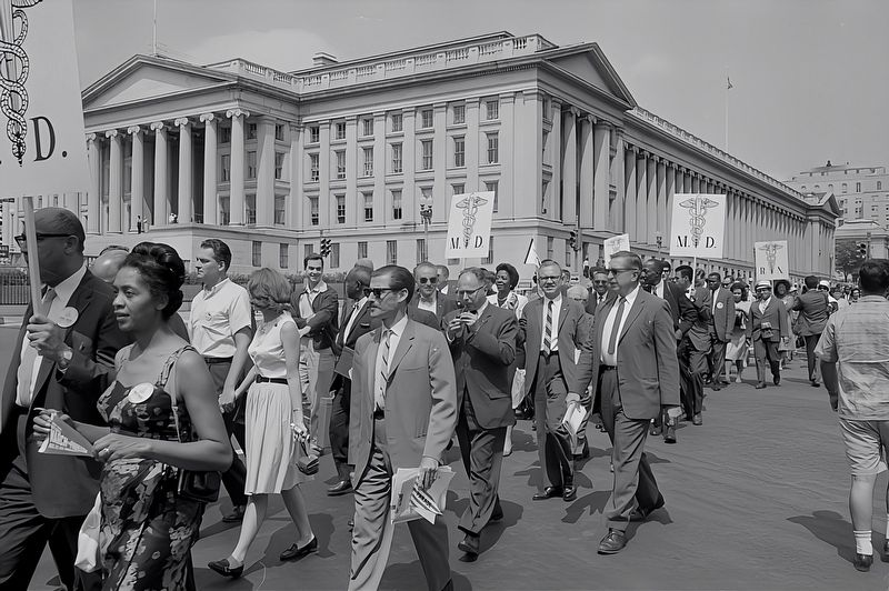 Marchers with Medical Committee for Civil Rights banner at the March on Washington, 1963 image. Click for full size.