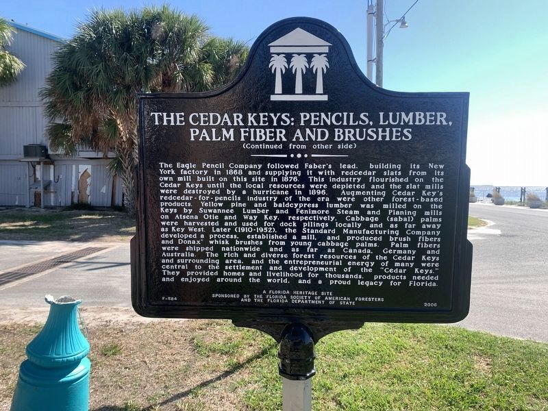 The Cedar Keys: Pencils, Lumber, Palm Fiber and Brushes Marker Side 2 image. Click for full size.