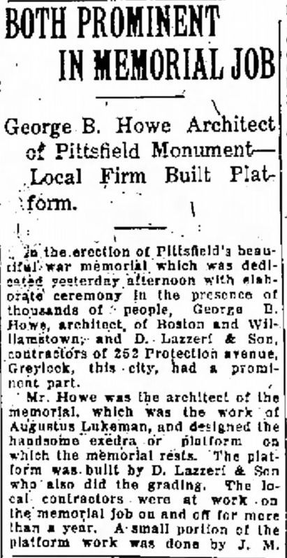 Pittsfield Veterans Memorial - Architect of Record was George Bridges Howe image. Click for full size.