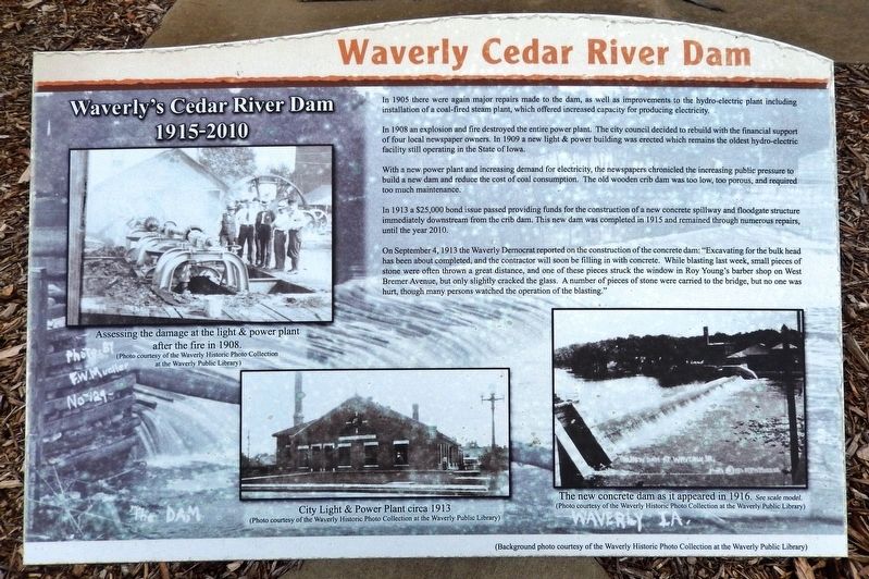 Waverly Cedar River Dam Marker image. Click for full size.