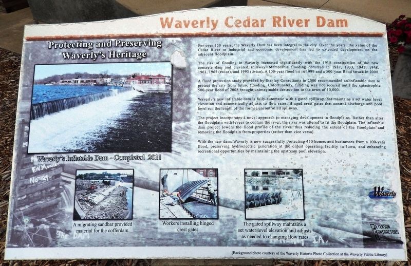 Waverly Cedar River Dam Marker image. Click for full size.