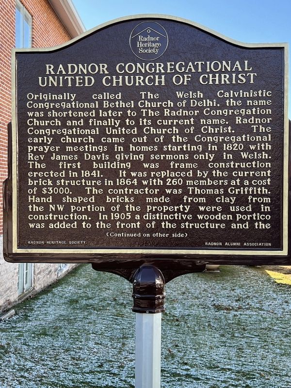 Radnor Congregational United Church of Christ Marker, Side One image. Click for full size.
