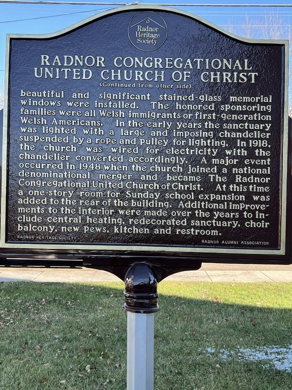 Radnor Congregational United Church of Christ Marker, Side Two image. Click for full size.