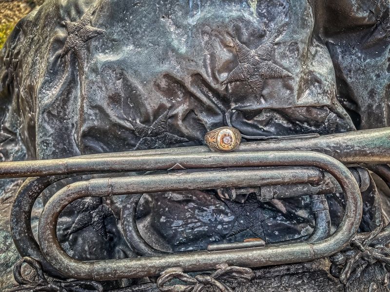 Bronzed Bugle with Infamous Texas Aggie Ring image. Click for full size.