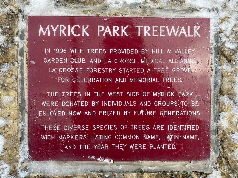 Myrick Park Treewalk Marker. Click for full size. Myrick Park Treewalk Marker image. Click for full size.