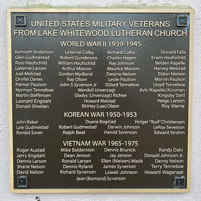 Lake Whitewood Veterans Memorial, Plaque Two image. Click for full size.