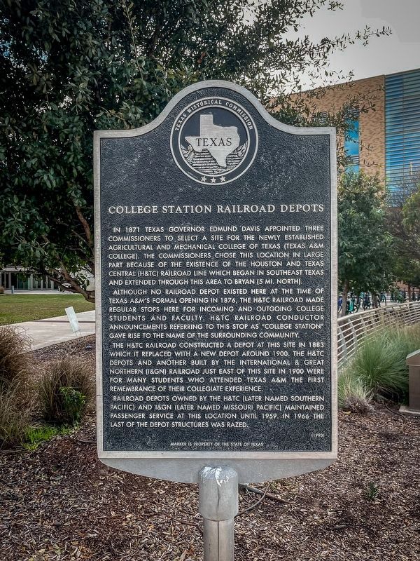 College Station Railroad Depots Marker - New location. Click for full size. College Station Railroad Depots Marker - New location image. Click for full size.