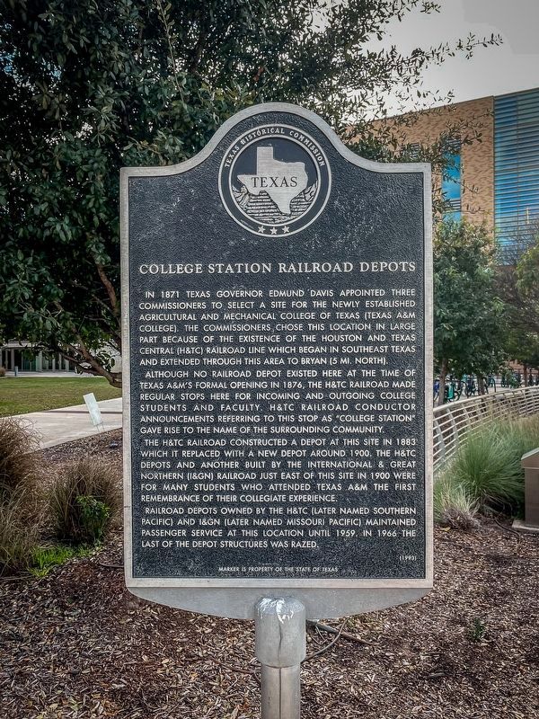 College Station Railroad Depots Marker - New location image. Click for full size.