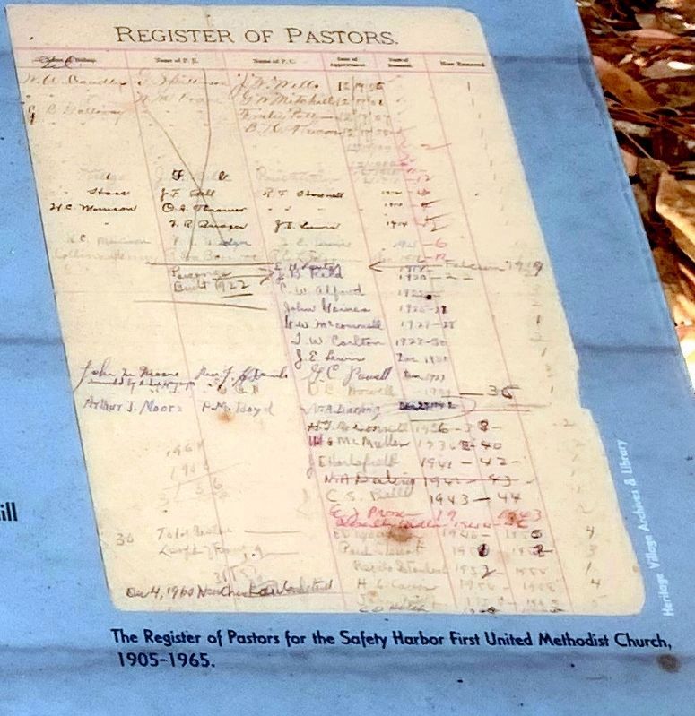 The Register of Pastors for the Safety Harbor First United Methodist Church 1905-1965 image. Click for full size.