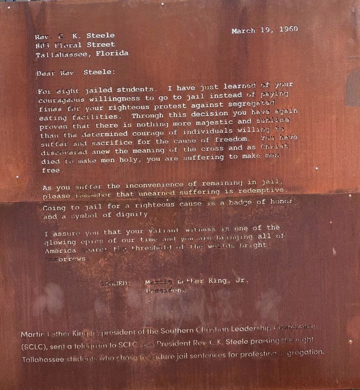 Letter from Rev. Martin Luther King, Jr. To Rev. C.K. Steele image. Click for full size.