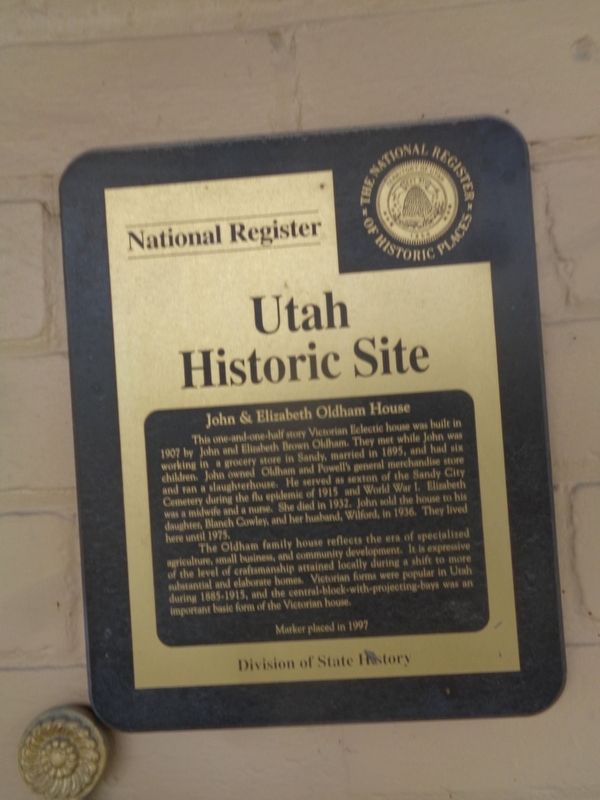 John & Elizabeth Oldham House Marker. Click for full size. John & Elizabeth Oldham House Marker image. Click for full size.