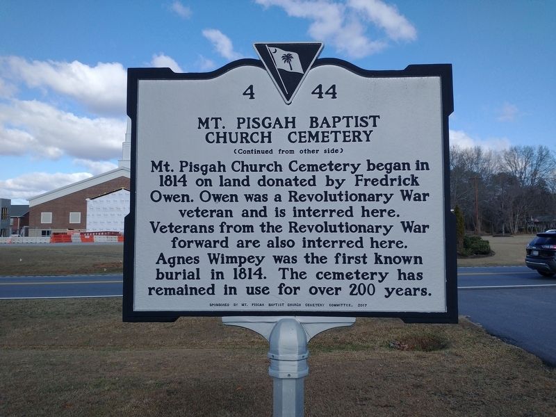 Mt. Pisgah Baptist Church Marker (Back) image. Click for full size.