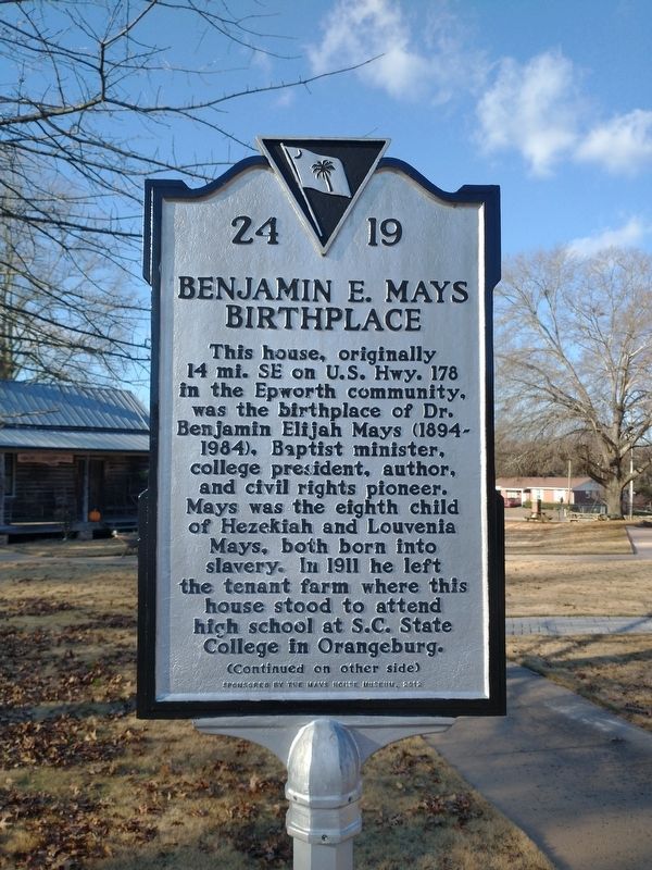 Benjamin E. Mays Birthplace Marker image. Click for full size.